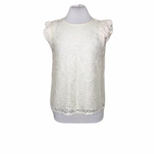 LOFT White Lace Ruffle Blouse